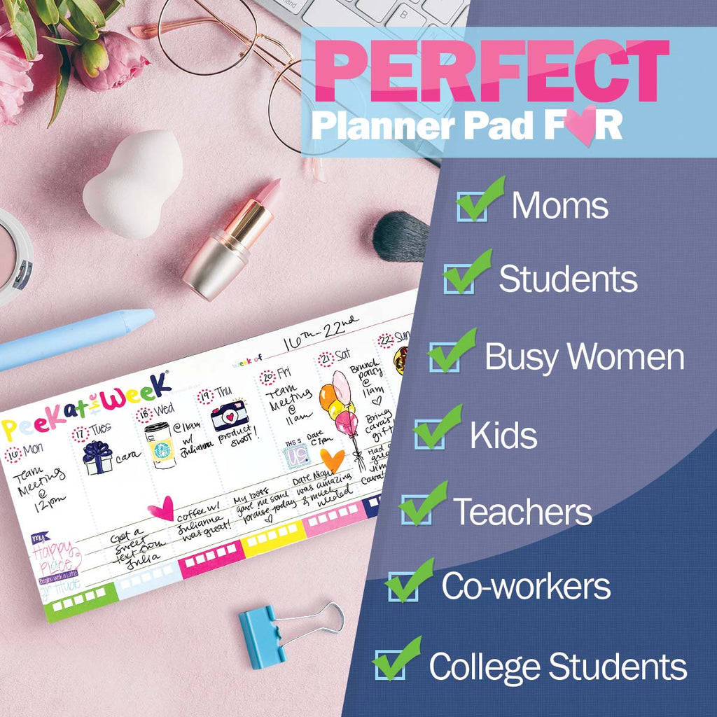 Peek at the Week® Weekly Planner Pad Set of TWO | Checklists, Priorities, Dry Erase Backer