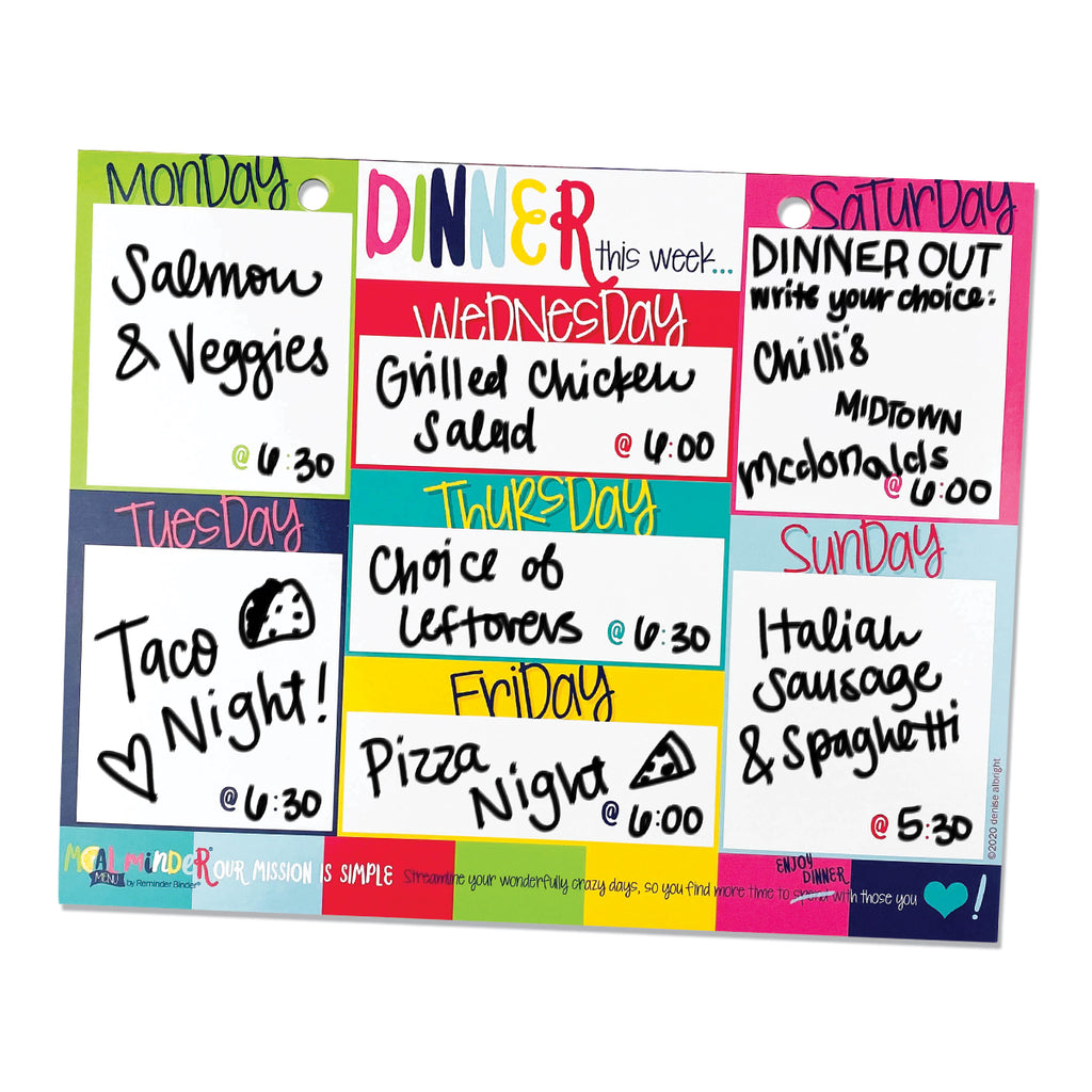Dry Erase Dinner Menu Board from the Meal Minder® Menu Planner