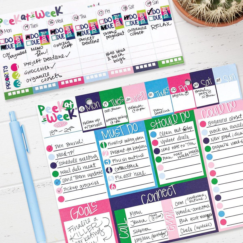 Peek at the Week® Weekly Planner Pad Set of TWO | Checklists, Priorities, Dry Erase Backer - Denise Albright® 