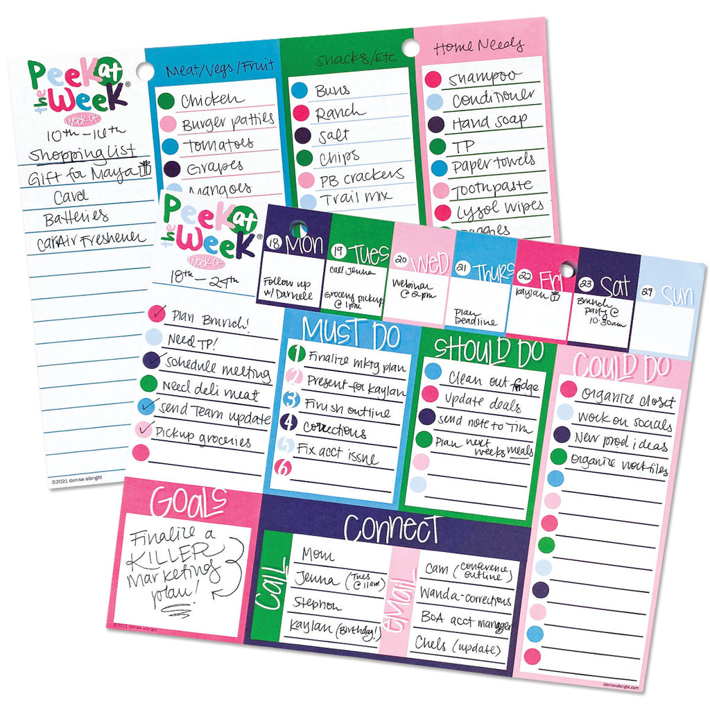 Peek at the Week® Weekly Planner Pad | Checklists, Priorities, Dry Erase Backer | Preppy 'n' Pink