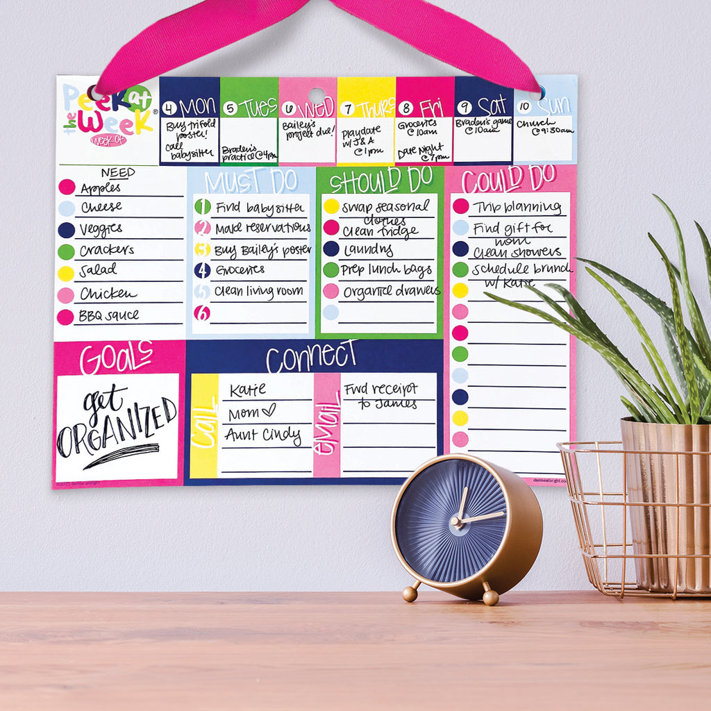 Peek at the Week® Weekly Planner Pad | Checklists, Priorities, Dry Erase Backer | All Bright & Cheery