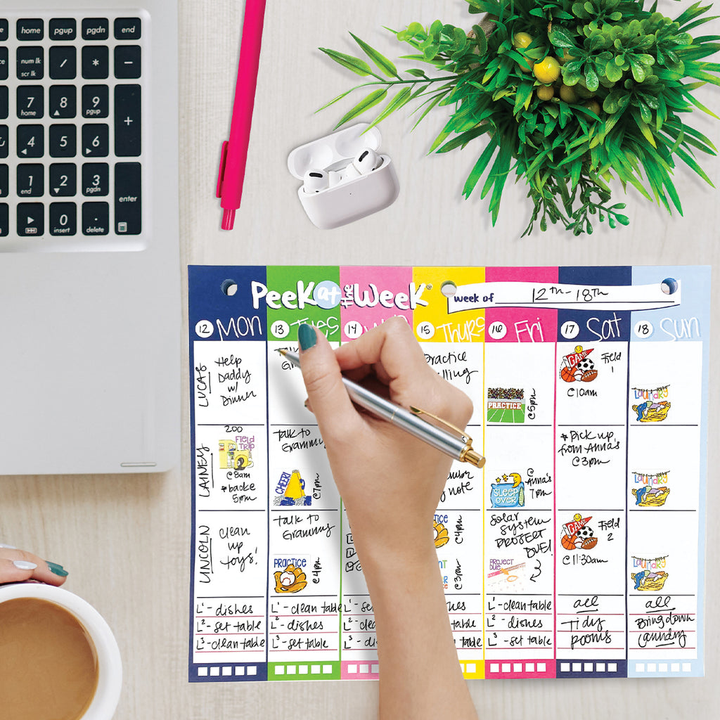 NEW! Peek at the Week® Weekly Planner Pad | Simple Cheery Week | Checklists, Priorities, Dry Erase Backer