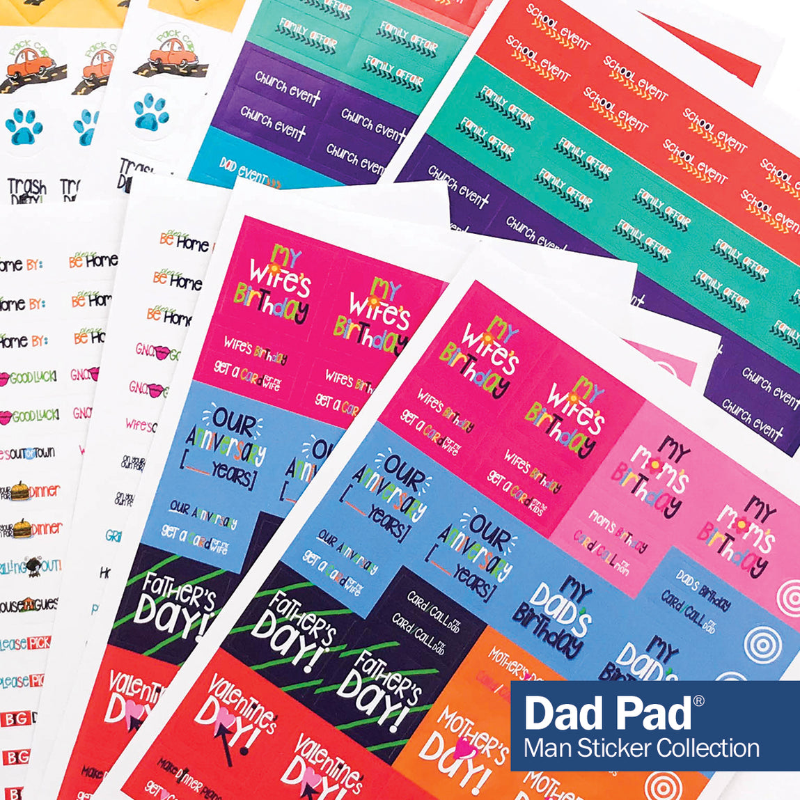  Bulk Dad Planner Stickers, Case of 50 Sticker Sets