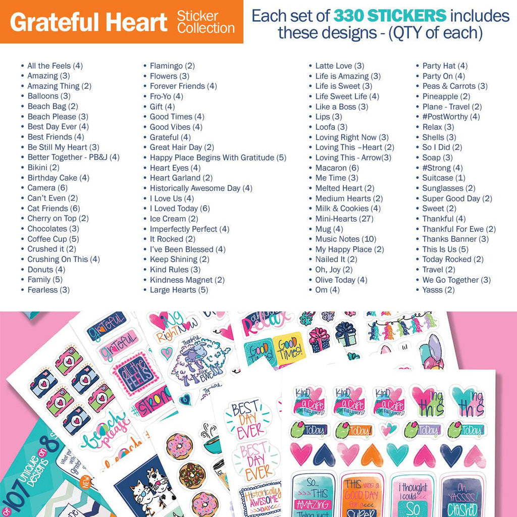 Bundle of 3 Grateful Heart Gratitude Sticker Sets | 330 Stickers per Set