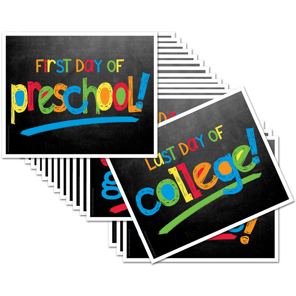 First & Last Day of School Signs | Prop Deck | 16 Grade Levels Preschool to College | Primary Text