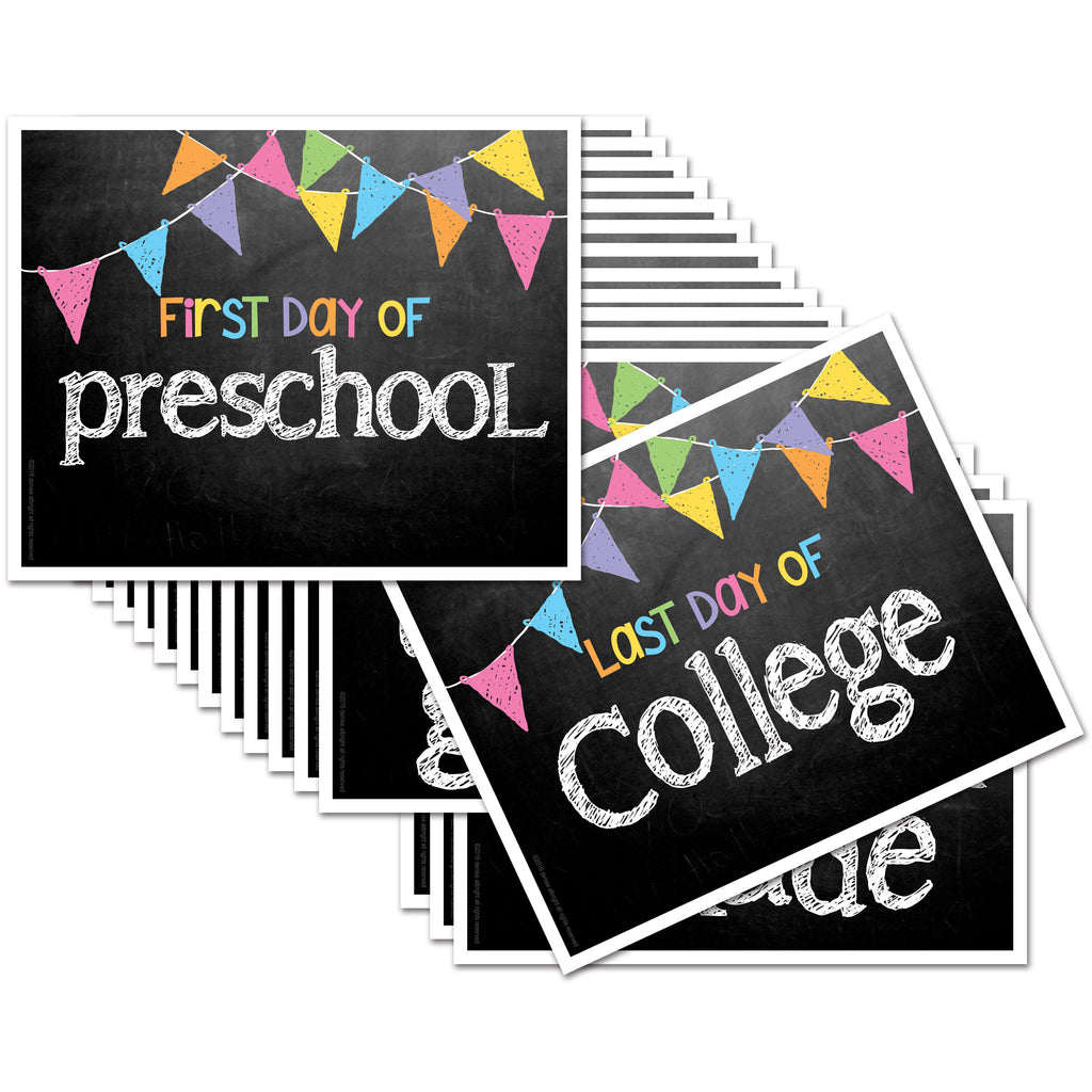 First & Last Day of School Signs | Prop Deck | 16 Grade Levels Preschool to College | Pastel Flags - Denise Albright® 