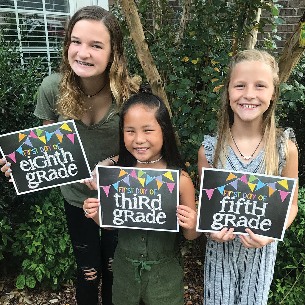 First & Last Day of School Signs | Prop Deck | 16 Grade Levels Preschool to College | Pastel Flags - Denise Albright® 