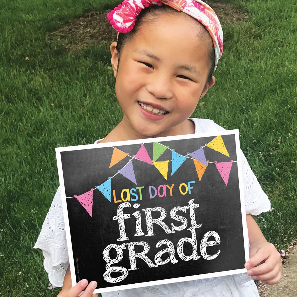First & Last Day of School Signs | Prop Deck | 16 Grade Levels Preschool to College | Pastel Flags - Denise Albright® 