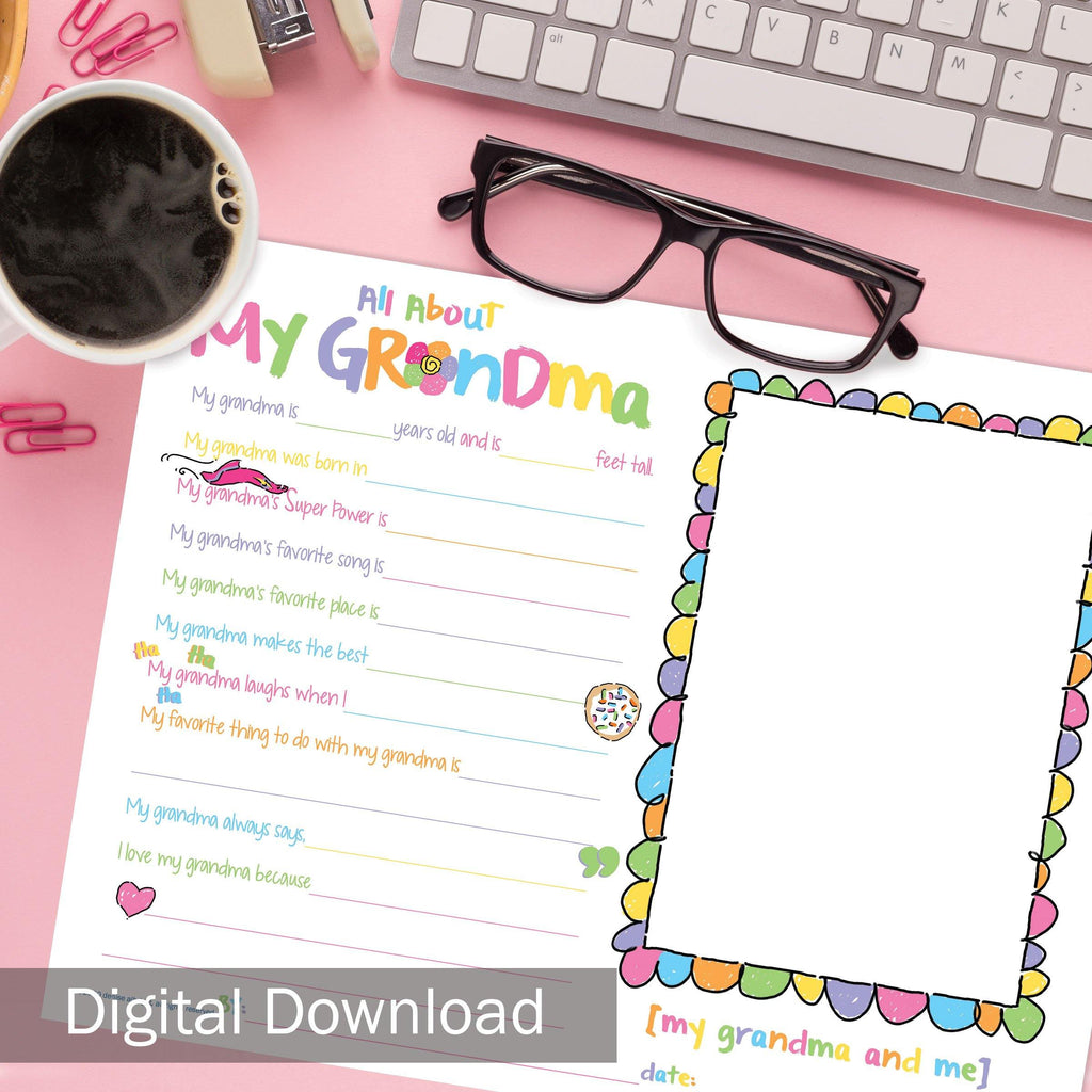 FREE Digital Download | About My Grandma/Nana | Grandparents Day, Birthday Gift | Print-ready, Delivered Instantly - Denise Albright® 