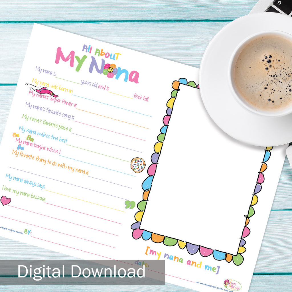 FREE Digital Download | About My Nana | Grandparents Day, Birthday Gift | Print-ready, Delivered Instantly