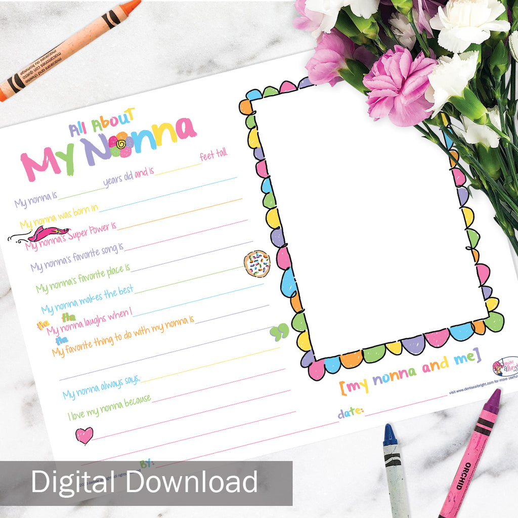 FREE Digital Download | About My Nonna | Grandparents Day, Birthday Gift | Print-ready, Delivered Instantly