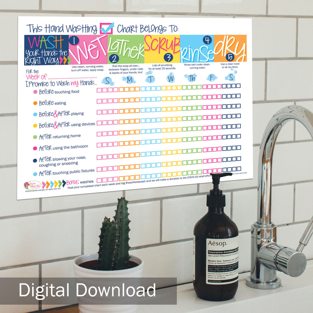 FREE Digital Download | COVID-19 Kids' Hand Washing Chart | Print-ready, Delivered Instantly - Denise Albright® 