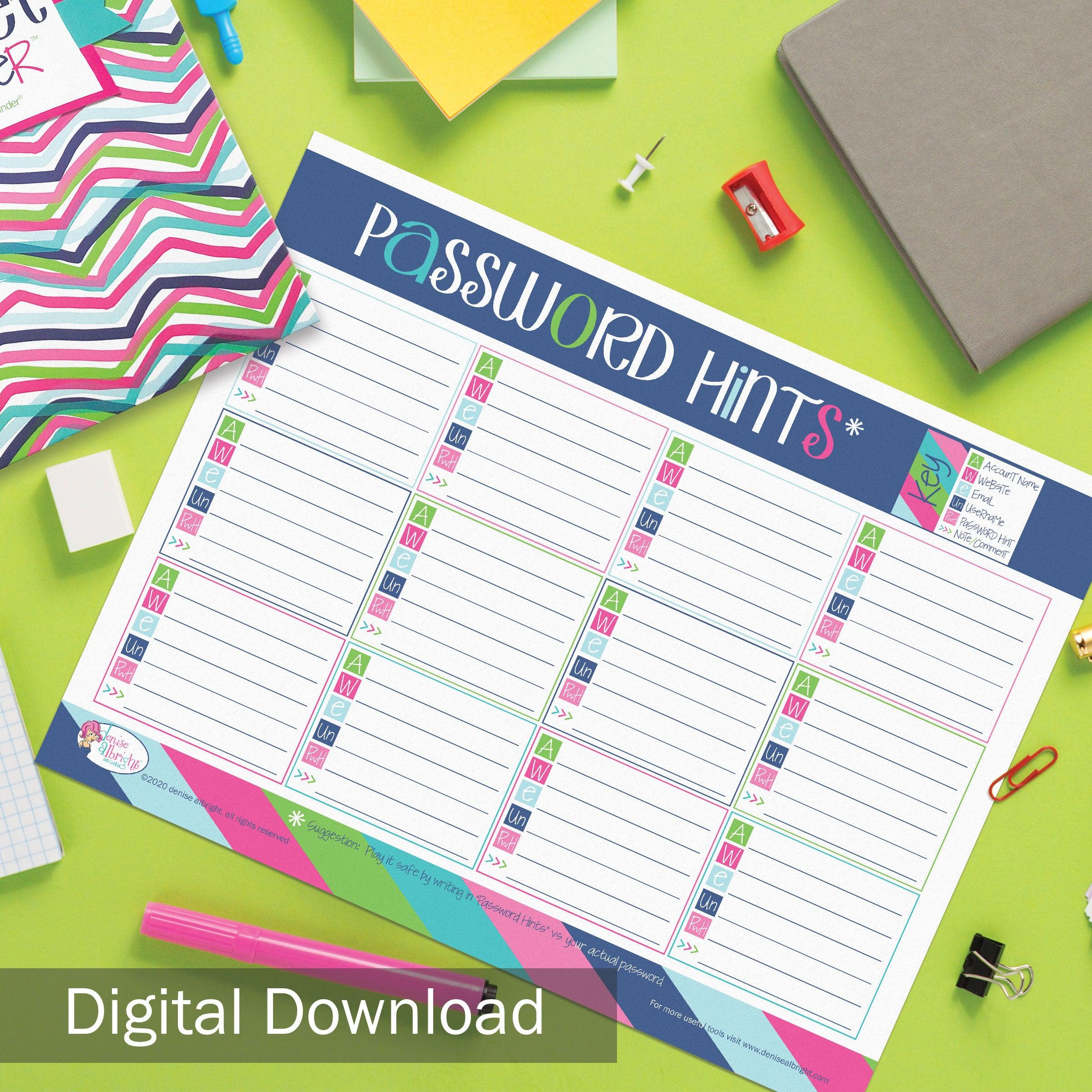 FREE Digital Download | Password Hints Worksheet | Print-ready, Delive ...