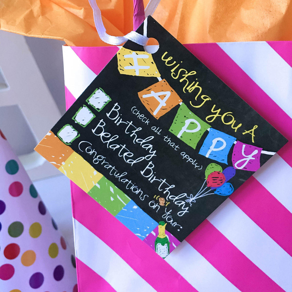 gift tag set - birthday, every occasion, colorful, humor